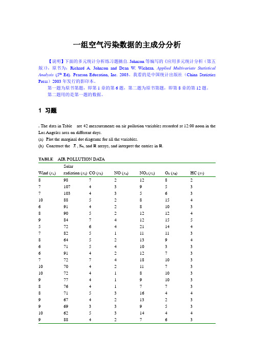 组空气污染数据的主成分分析