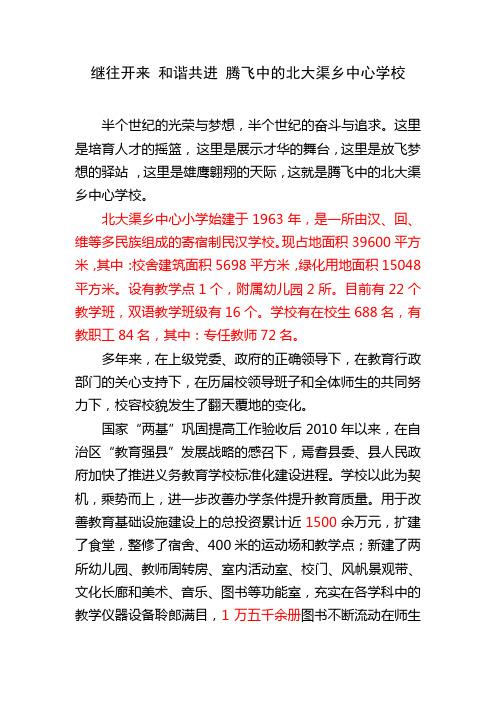 北大渠乡中心学校标准化建设专题片解说词自配音最新