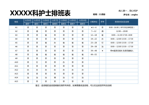 护士排班表含下拉款及说用说明