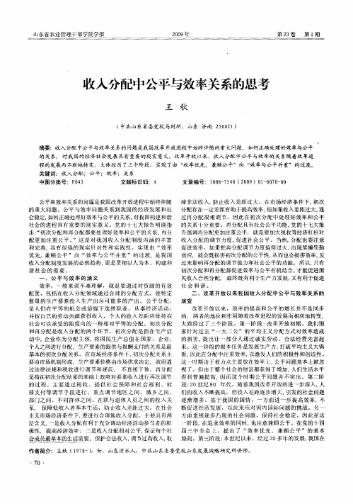 收入分配中公平与效率关系的思考