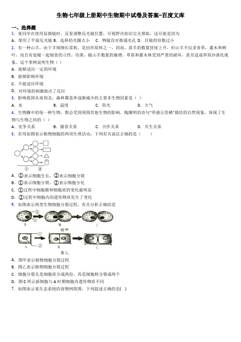 生物七年级上册期中生物期中试卷及答案-百度文库
