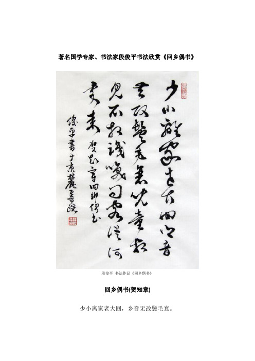 著名国学专家、书法家段俊平书法作品欣赏《回乡偶书》