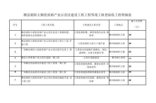 横县朝阳大垌稻产业示范区建设项目工程等竣工核查验收工程明细表