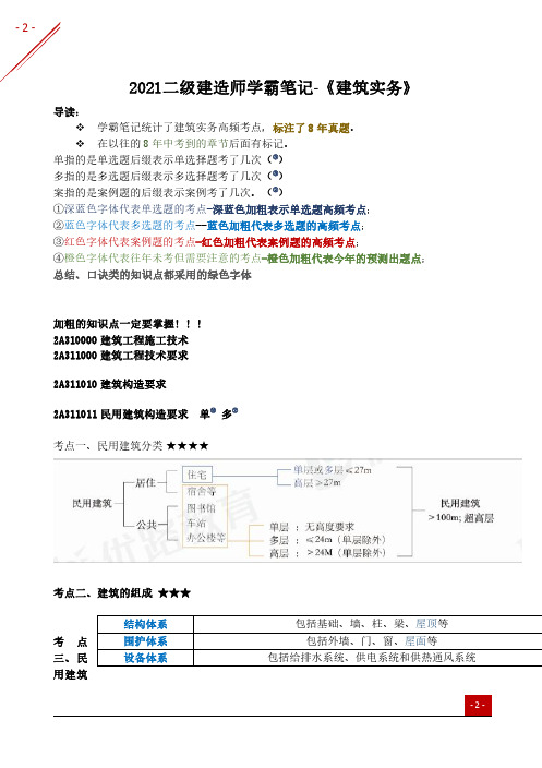 2021二建【建筑实务】-学霸笔记