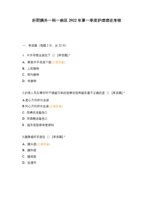 肝胆胰外一科一病区2022年第一季度护理理论考核