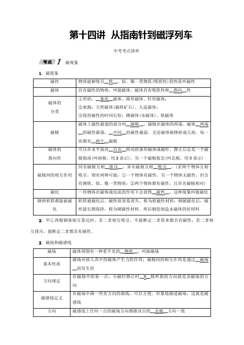中考物理复习第14讲从指南针到磁浮列车(初中中考学习材料含答案)