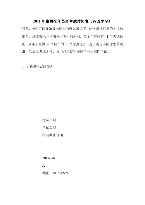 2020年雅思全年英语考试时间表(英语学习).doc