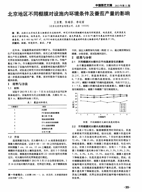 北京地区不同棚膜对设施内环境条件及番茄产量的影响