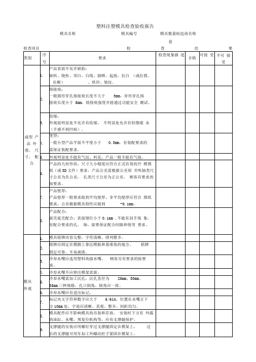 塑料注塑模具检查验收报告