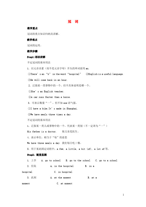 小升初英语知识点专项复习专题二 词类 冠词教案
