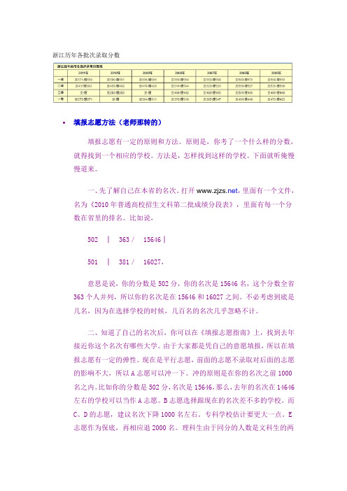 浙江历年各批次录取分数