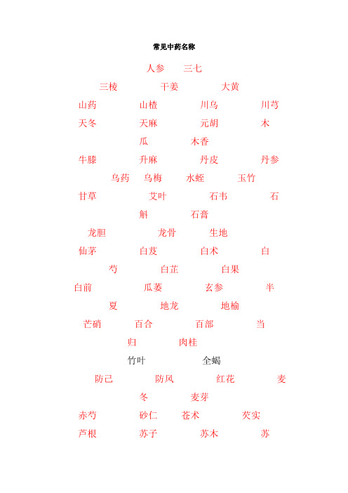 常见中药名称