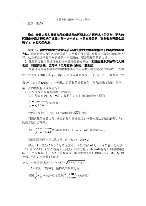 高中数学选修4-4参数方程与极坐标小结与复习