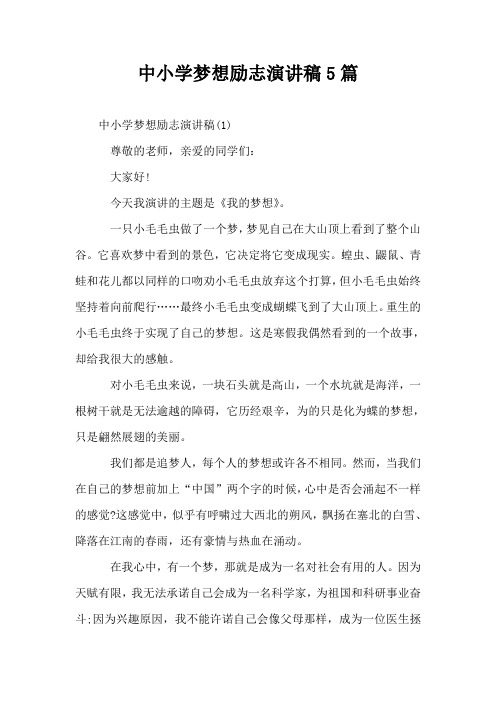 中小学梦想励志演讲稿5篇