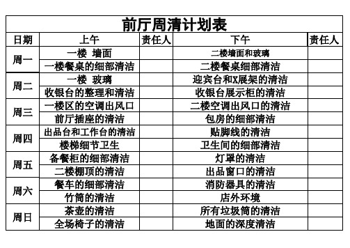 前厅周清计划表