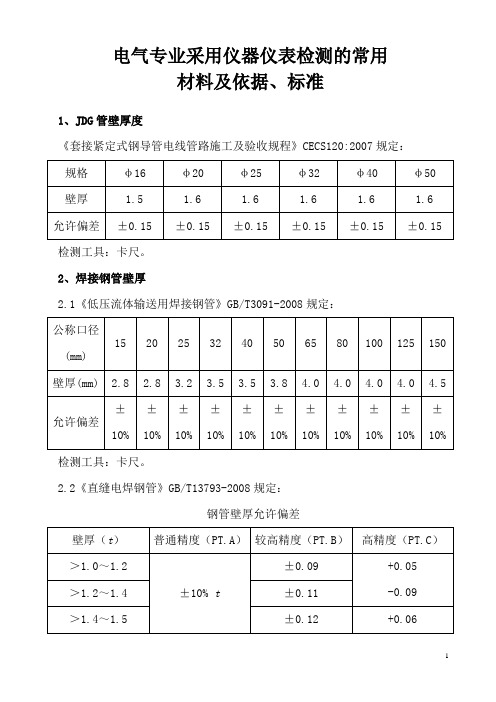 电气专业采用仪器仪表检测的常用材料及依据、标准