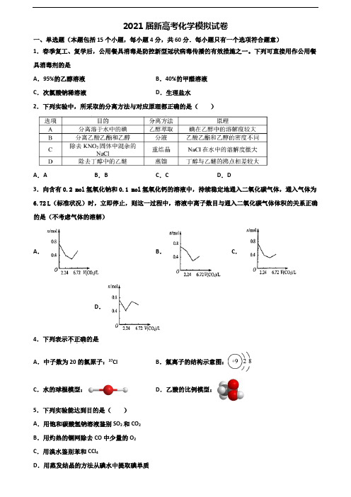 【精选5份合集】湖南省湘潭市2020-2021学年新高考化学教学质量检测试题