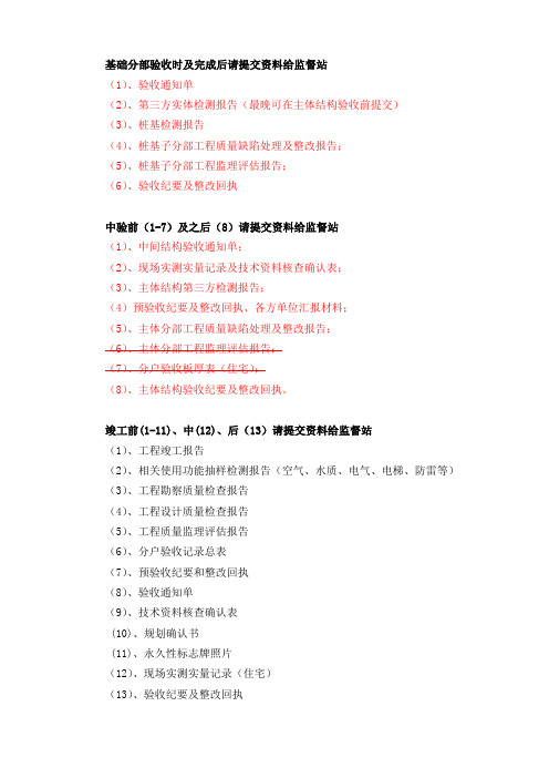建筑基础、中验、竣工须提交的资料