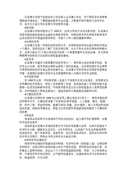 匹兹堡大学院系设置是怎样的
