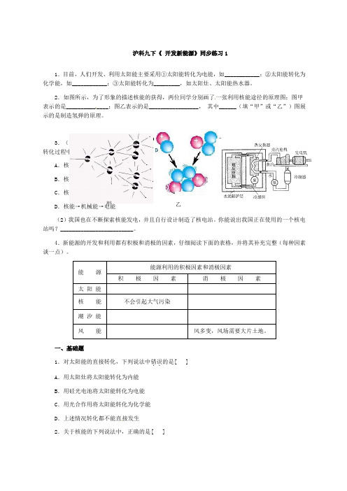 开发新能源同步试题沪科版