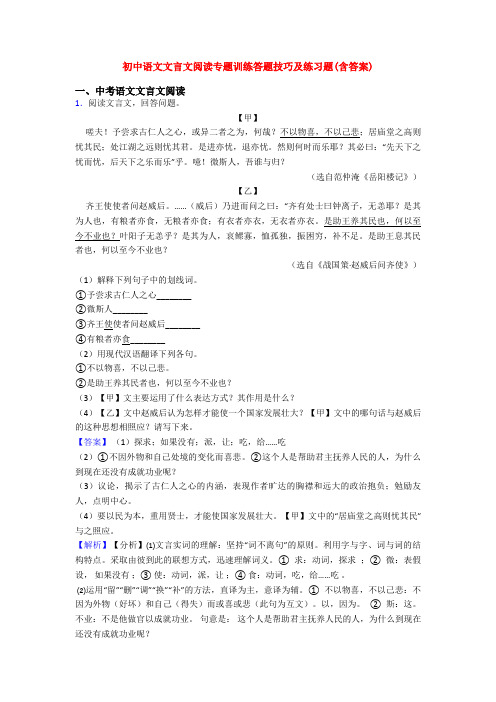 初中语文文言文阅读专题训练答题技巧及练习题(含答案)