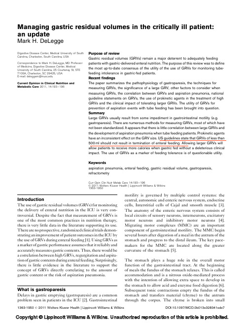 Managing gastric residual volumes in the critically ill patient