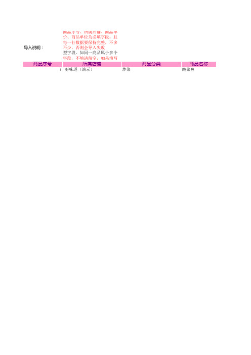 商品导入模板