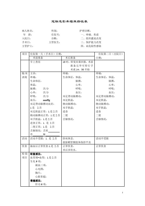 冠脉造影临床路径表