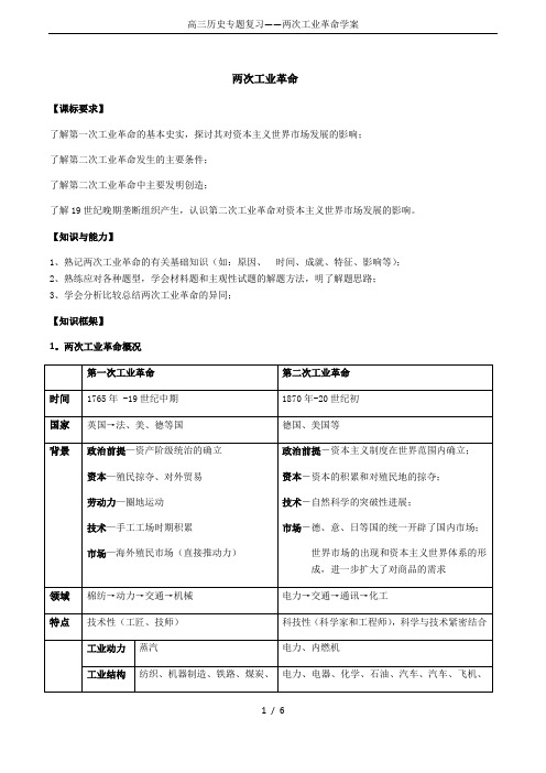 高三历史专题复习——两次工业革命学案
