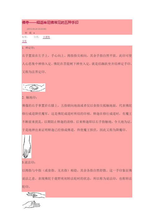释迦牟尼佛常见的五种手印