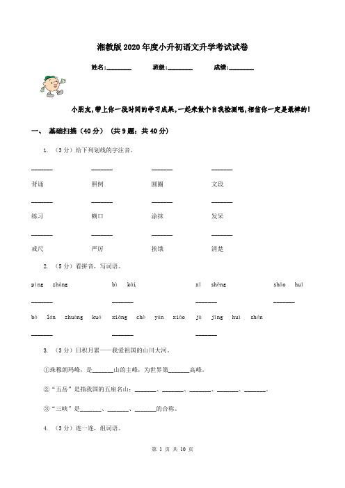 湘教版2020年度小升初语文升学考试试卷