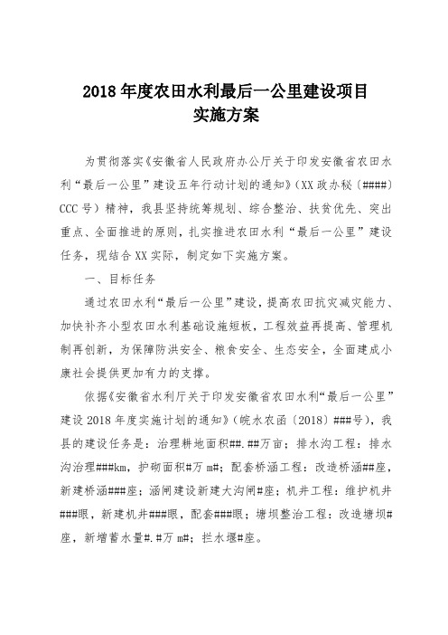 2018年度农田水利最后一公里建设项目实施方案