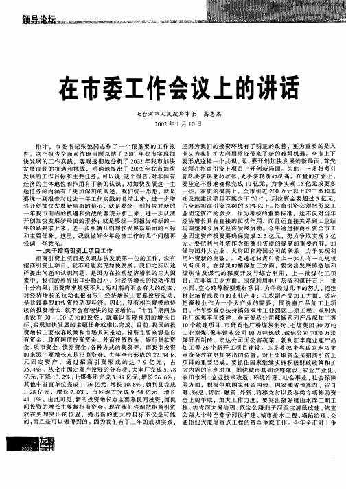 在市委工作会议上的讲话