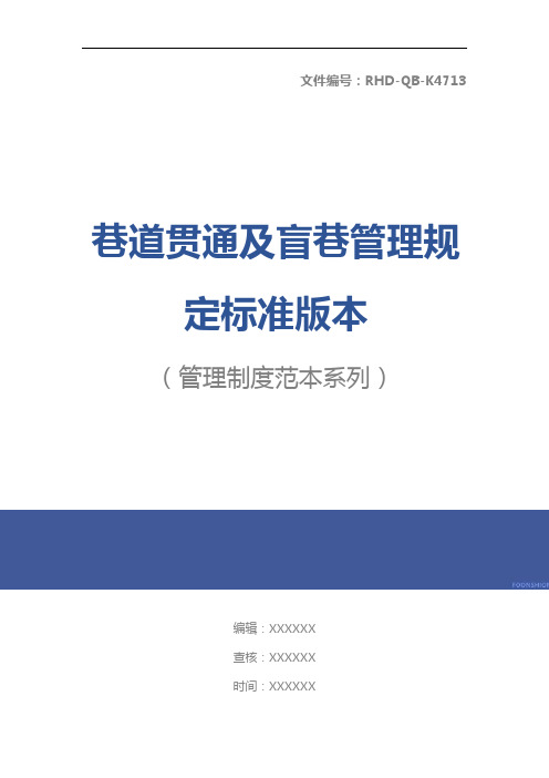 巷道贯通及盲巷管理规定标准版本