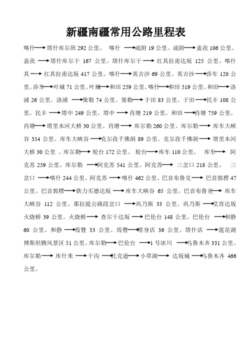 新疆南疆常用公路里程表