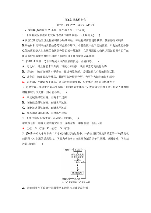 第3章体液调节 章末检测卷2020-2021学年高二生物人教版选择性必修一