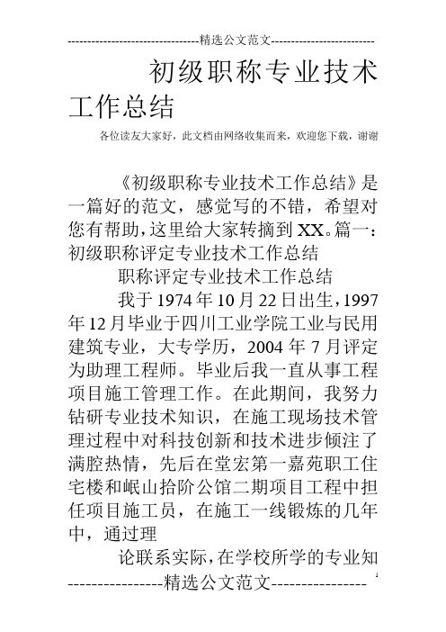 初级职称专业技术工作总结