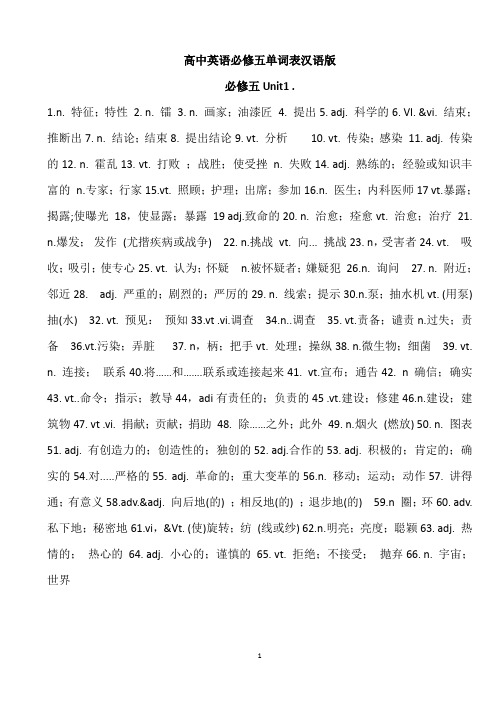 高中英语必修五单词表汉语版