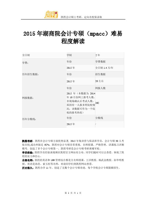 2015年湖商院会计专硕(mpacc)难易程度解读