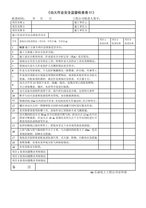 特殊作业安全监督检查表