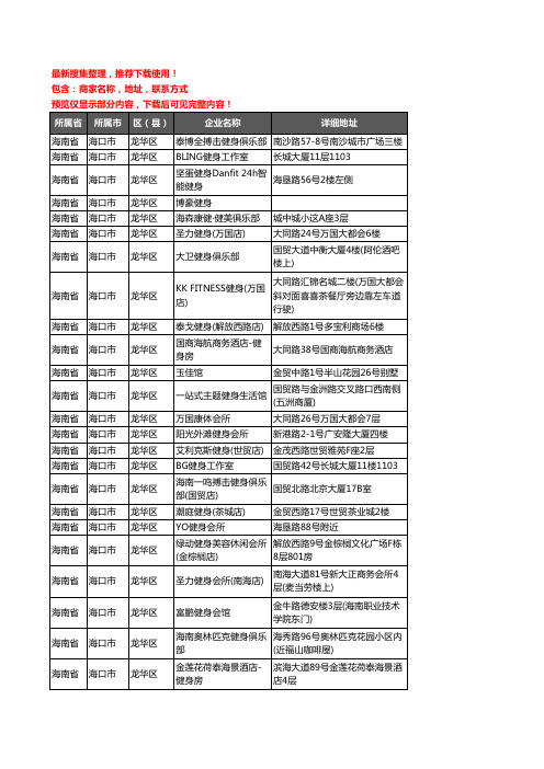 新版海南省海口市龙华区健身房企业公司商家户名录单联系方式地址大全55家