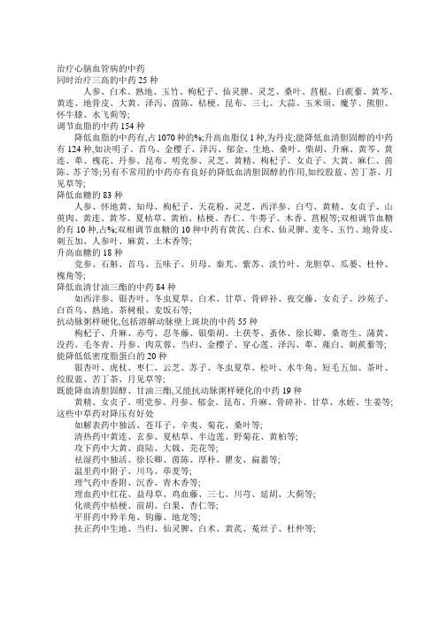 治疗心脑血管病的中药