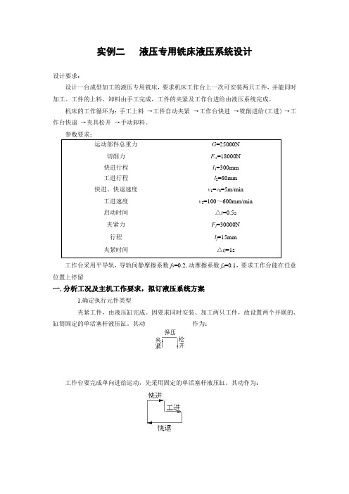 实例二液压专用铣床液压系统设计