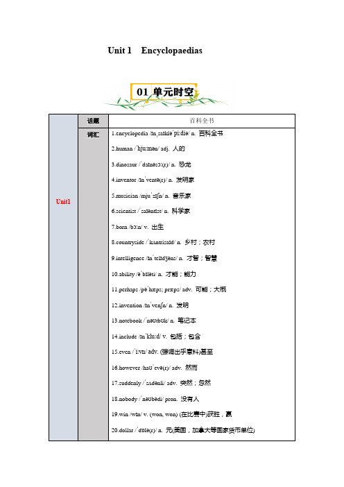 Unit 1 Encyclopaedias【速记清单】-八年级英语上册单元速记巧练(牛津沪教版)