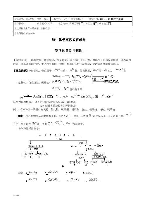 江苏省无锡新领航教育咨询有限公司九年级化学寒假提优辅导：物质的鉴别与推断教师版.docx