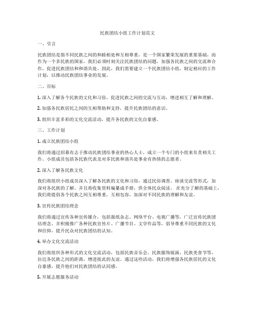 民族团结小组工作计划范文