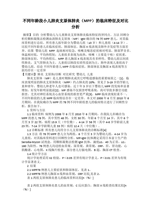 不同年龄段小儿肺炎支原体肺炎(MPP)的临床特征及对比分析
