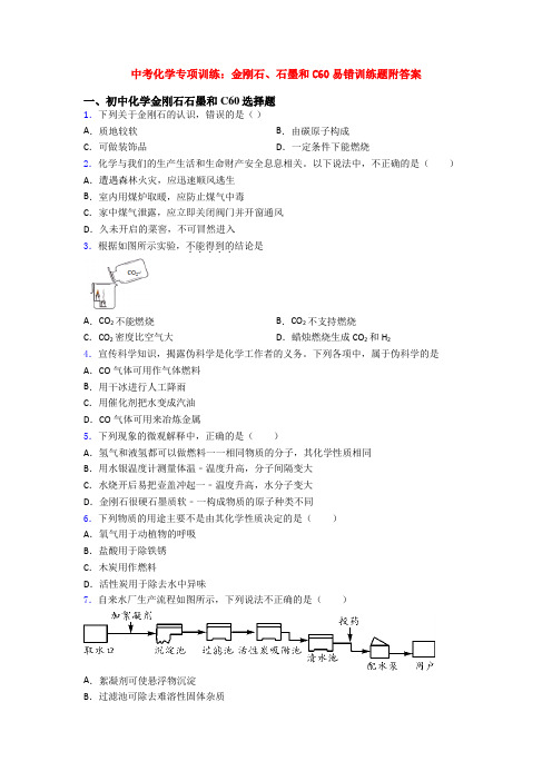 中考化学专项训练：金刚石、石墨和C60易错训练题附答案