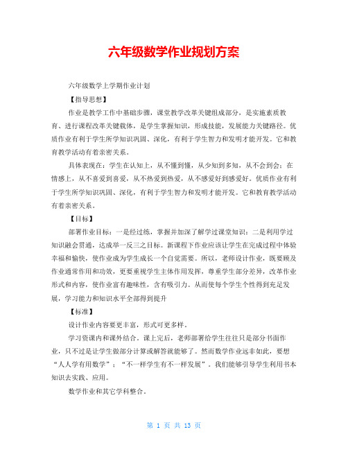 六年级数学作业规划方案