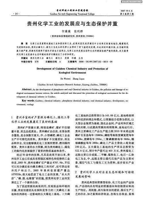 贵州化学工业的发展应与生态保护并重